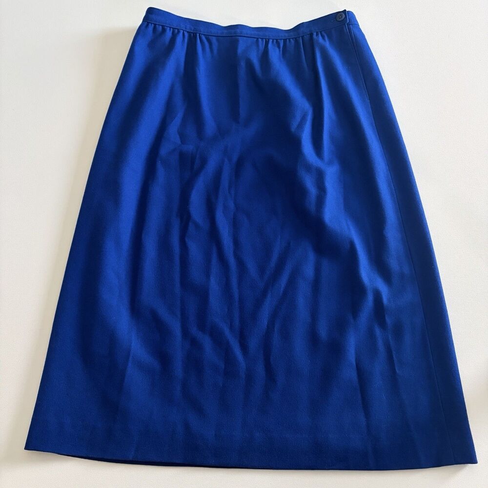 VTG Pendleton Royal Blue 100% Pure Virgin Wool A-Line Midi Waist 32” Size 14/16